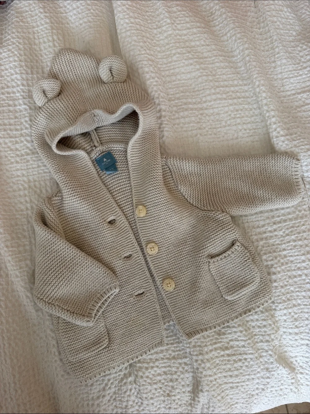 Baby Gap Cream Knit Baby Hooded Cardigan with Bear Ears